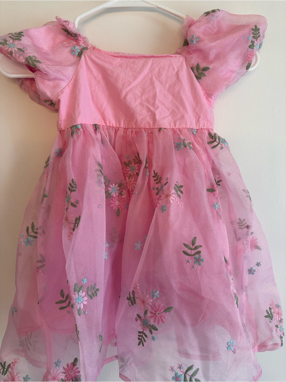 Audrey Camille Girls 4T Pink Floral Embroidered Puff Sleeve Dress